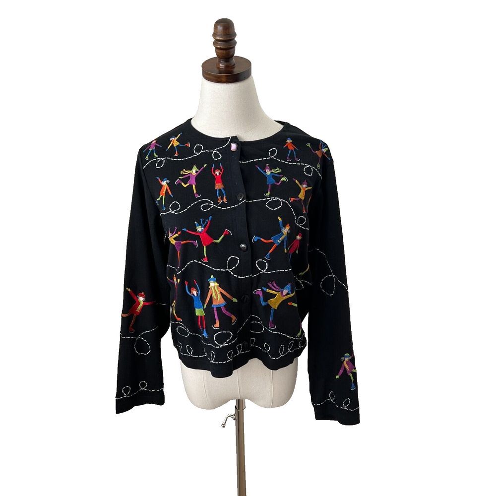 Michael Simon Lite Ice Skater Cardigan Size Small Vintage Sweater Wearable Art